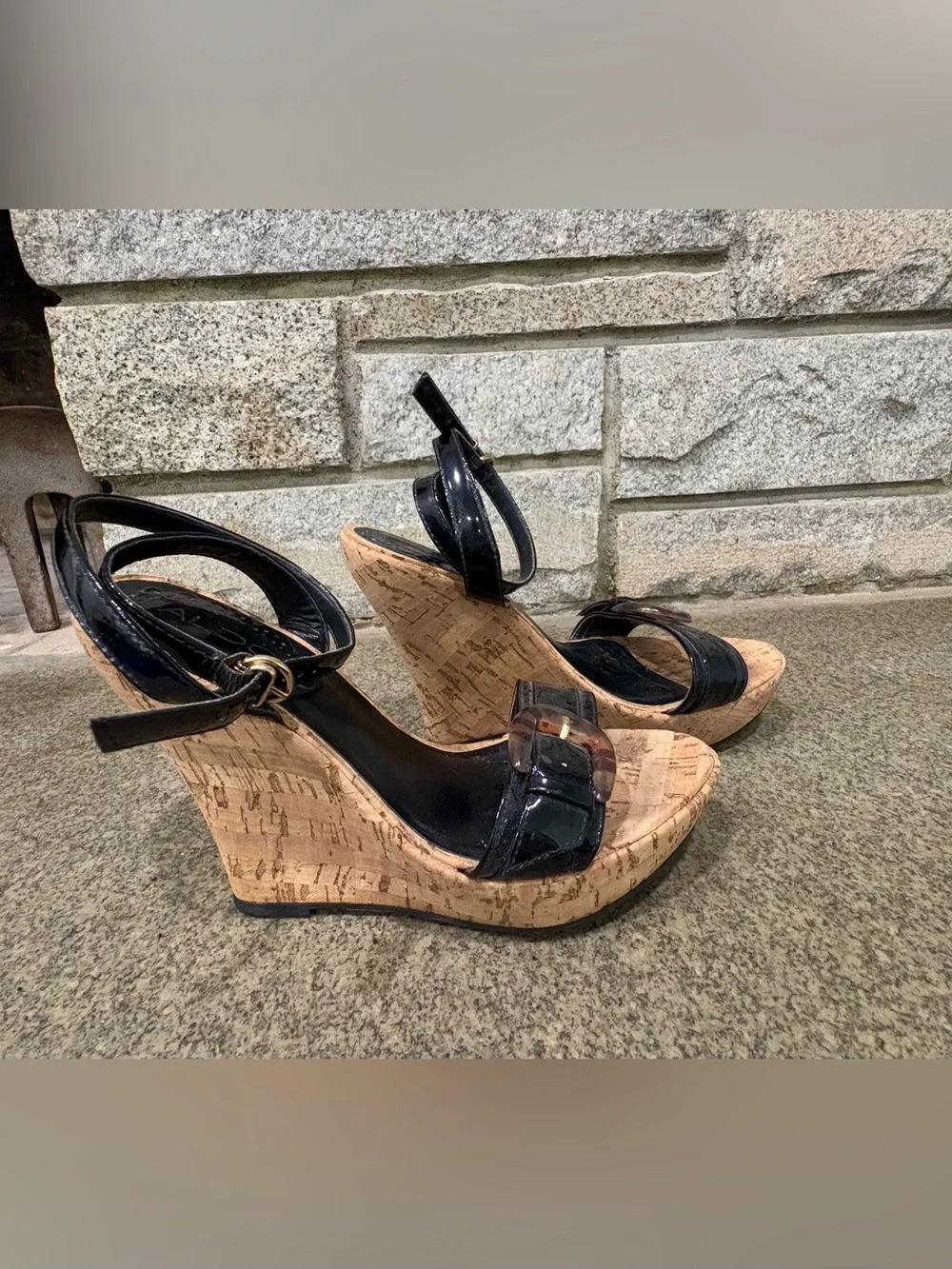 Y2K Women’s Aldo Black Cork Wedge Strappy Sandals - Size 6
